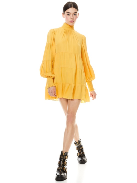 Alice + Olivia Dresses & Skirts - NWT Alice + Olivia Yellow High-Neck Tiered Mini Dress 10